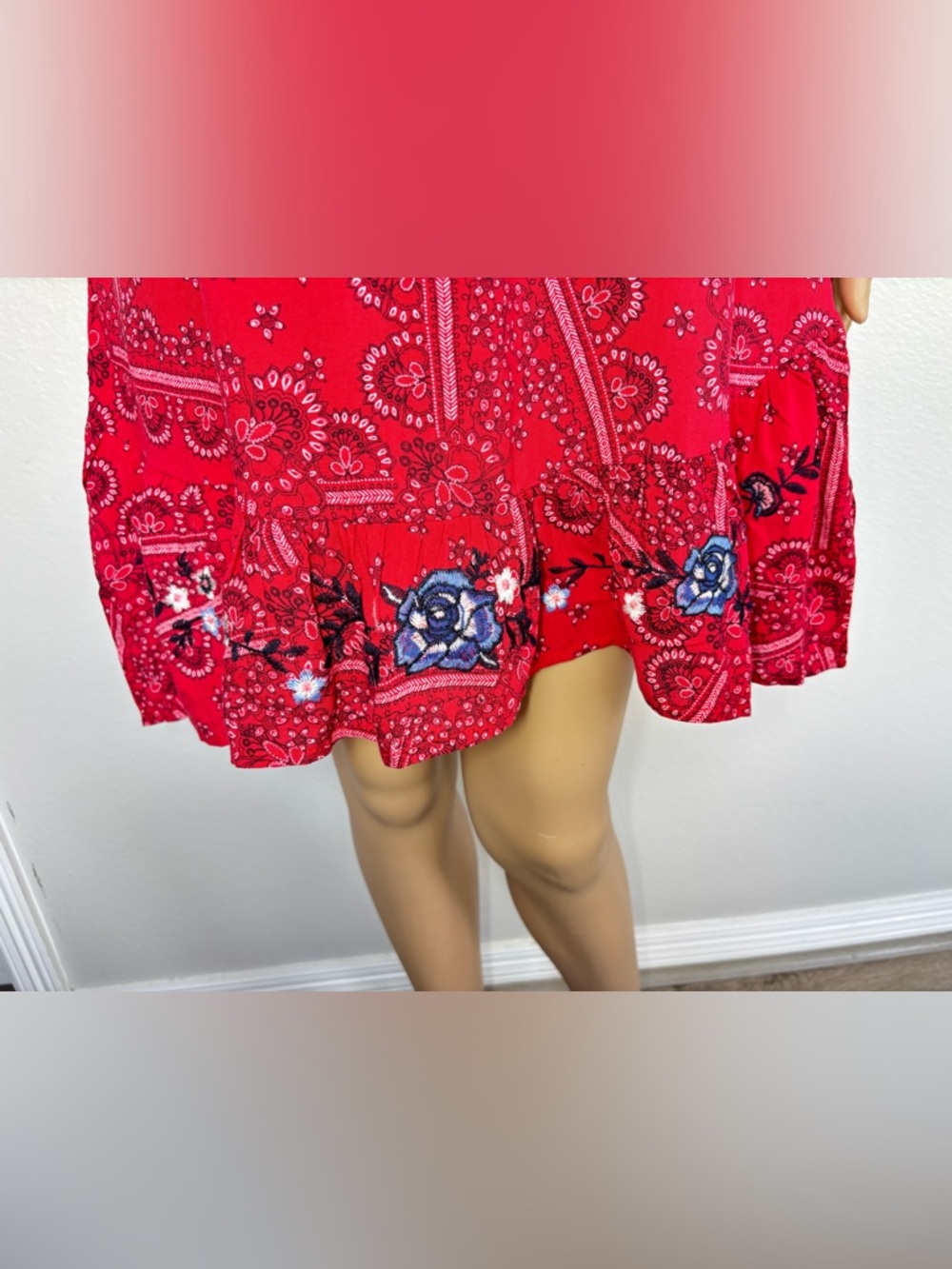 Chelsea & Violet Red Bandana-Print Halter Dress with Blue Floral Accents NWOT - Picture 8 of 16